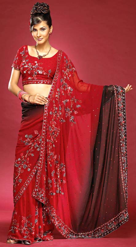 RED EMBROIDERED BRIDAL SAREE