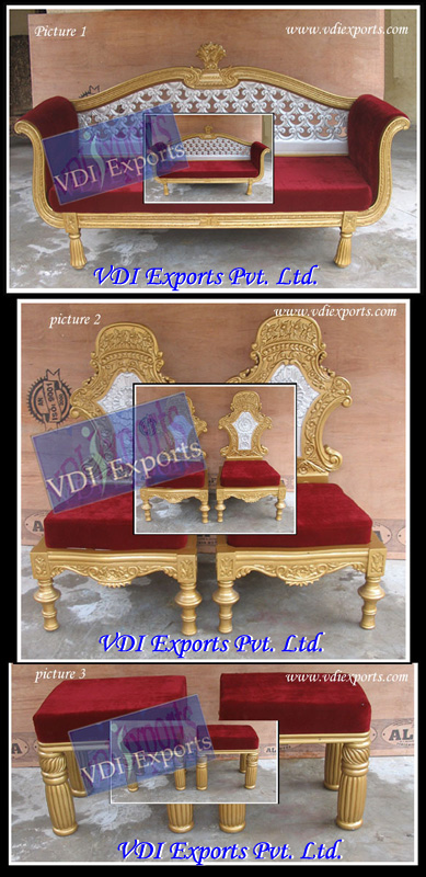 WEDDING THRONE WITH MATCHING CHAIRS AND MINI STOOL