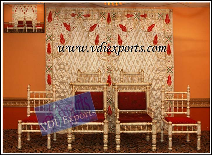 EMBROIDERED BACKDROP WITH HINDU WEDDING CHAIR