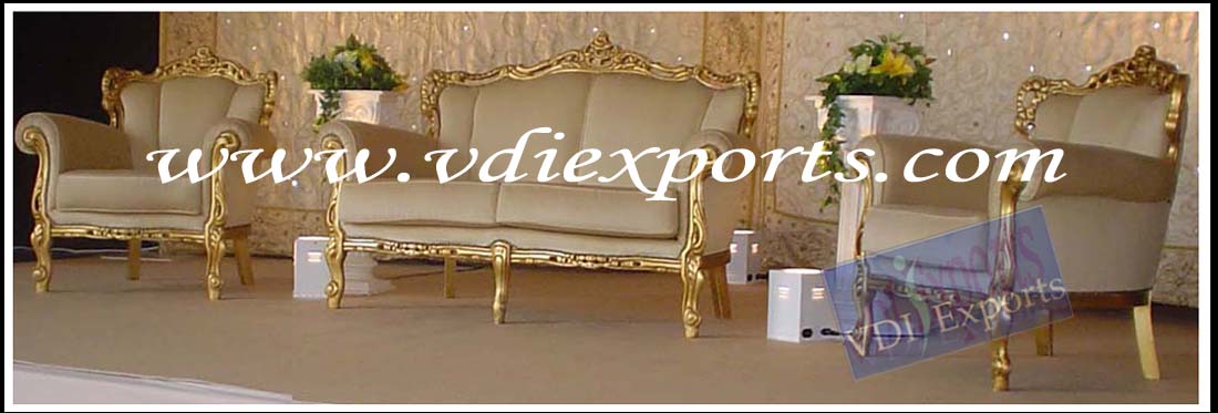 CARVED GOLDEN SOFA SET WITH MATCHING CHAIRS