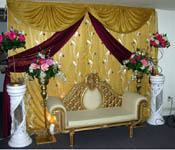 GOLDEN BACKDROP WEDDING STAGE WITH MATCHING THRONE