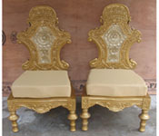 ROYAL CARVED GOLDEN THRONE WITH CARVED CHAIRS